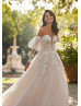 Beaded Lace Tulle Garden Wedding Dress With Detachable Sleeves